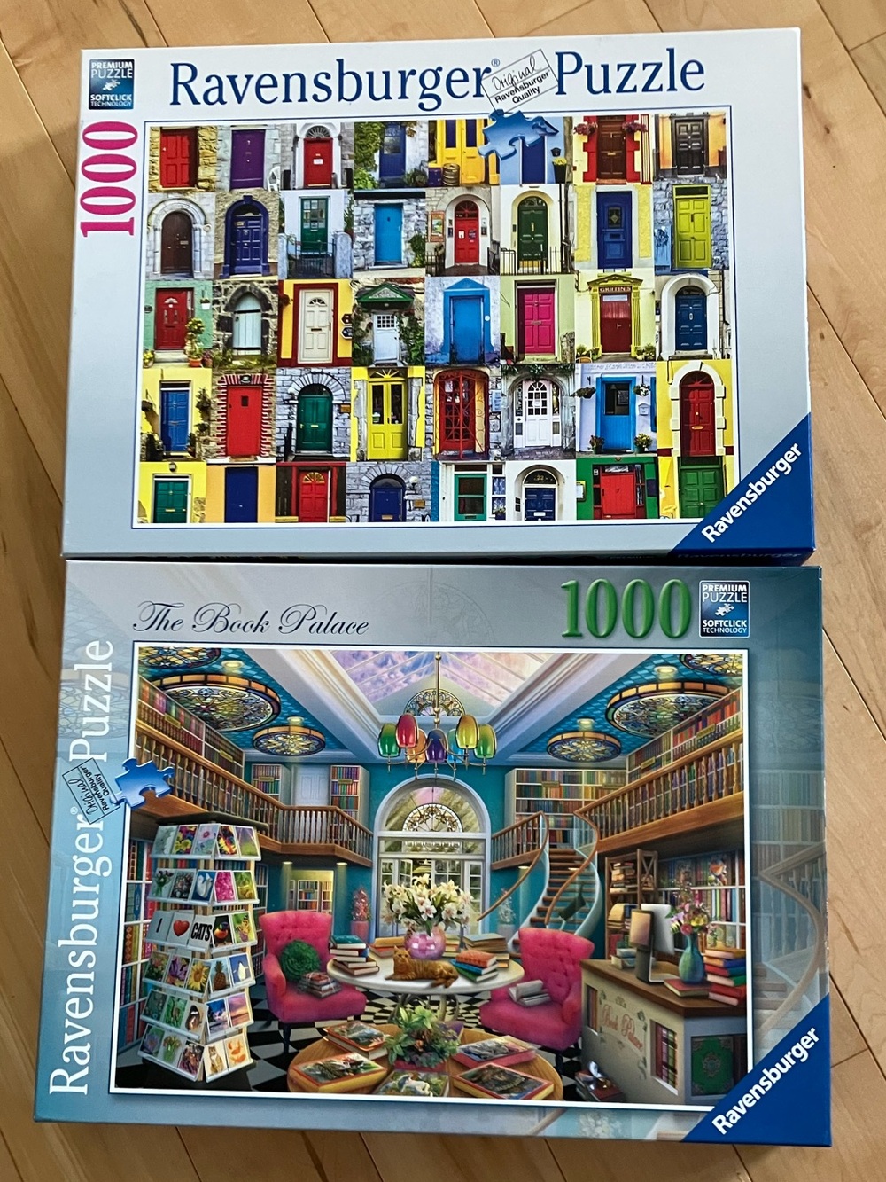 Ravensburger 1000 pc Puzzle Lot 2 Colorful Doors + The Book Palace Library